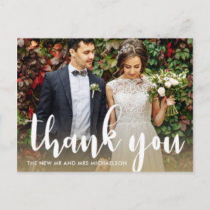 Modern Simple Script Wedding Foto Vielen Dank Postkarte