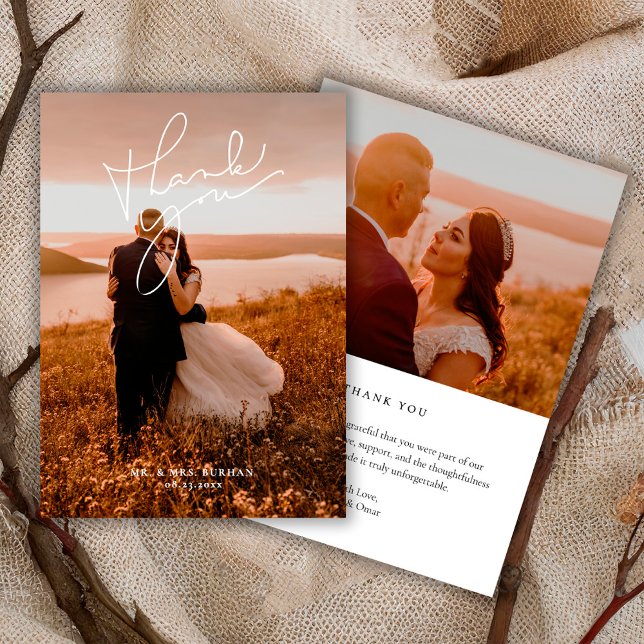 Modern Simple Script Wedding Photo Dankeskarte (Von Creator hochgeladen)