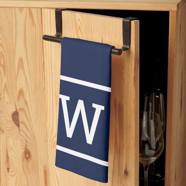 Modern Simple Square Border Monogram Navy Blue Geschirrtuch (Drittel gefaltet)