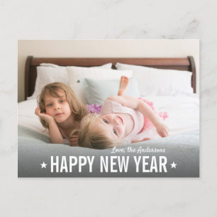 Modern Simple Star Script Happy New Year Foto Feiertagspostkarte