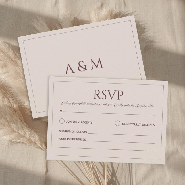 Modern simple tan minimalist wedding RSVP karte (Von Creator hochgeladen)