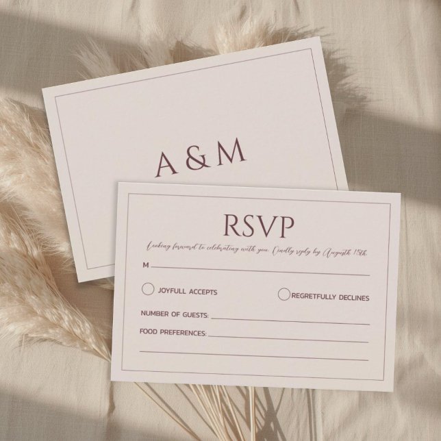 Modern simple tan minimalist wedding RSVP karte (Von Creator hochgeladen)
