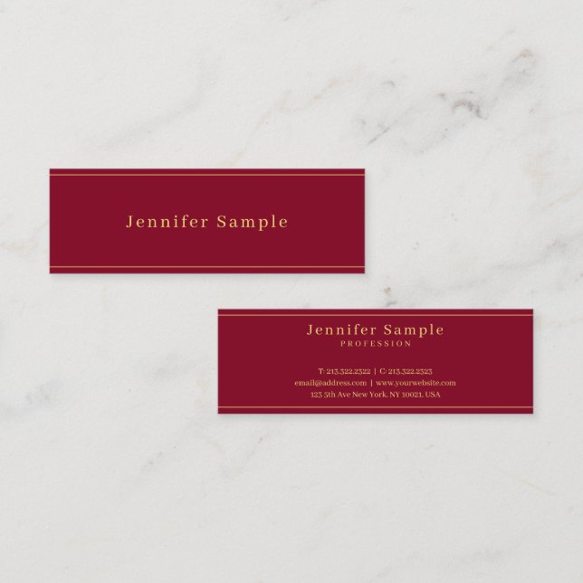 Modern Simple Template Burgundy Red Gold Text Mini Visitenkarte (Vorne/Hinten)