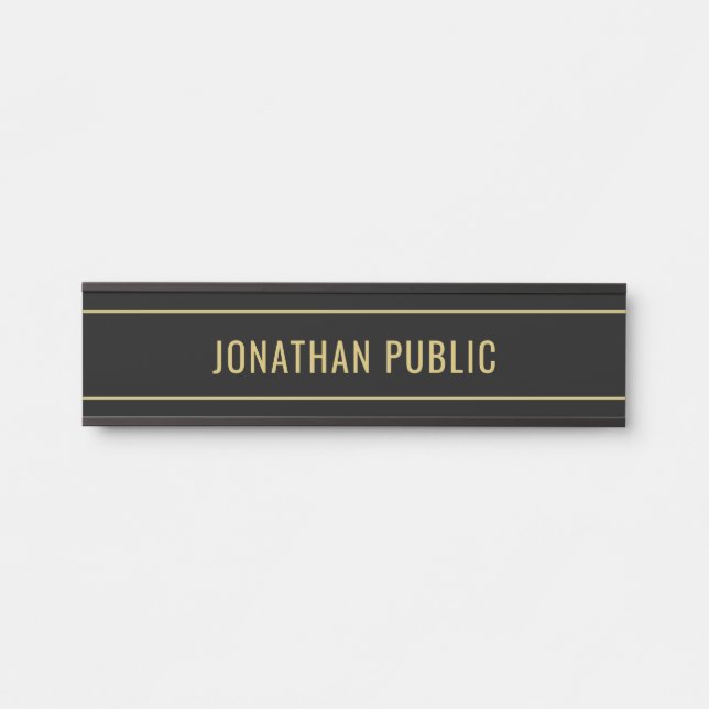 Modern Simple Template Elegant Black & Gold Name Türschild (Vorderseite )