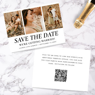 Modern Simple Three Photo Collage Qr Code Wedding Save The Date