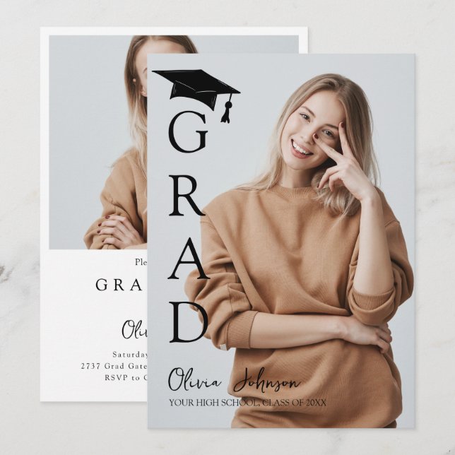 Modern Simple Two Photo Graduation Party  Einladung (Vorne/Hinten)