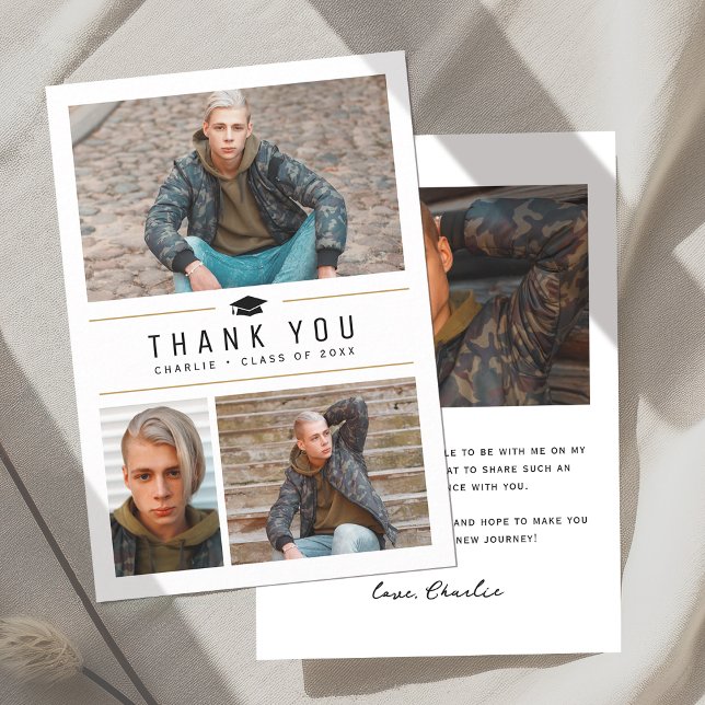 Modern Simple Typografy 4 Foto Abschluss Dankeskarte (Modern Simple Typography 4 Photo Graduation Thank You Card)