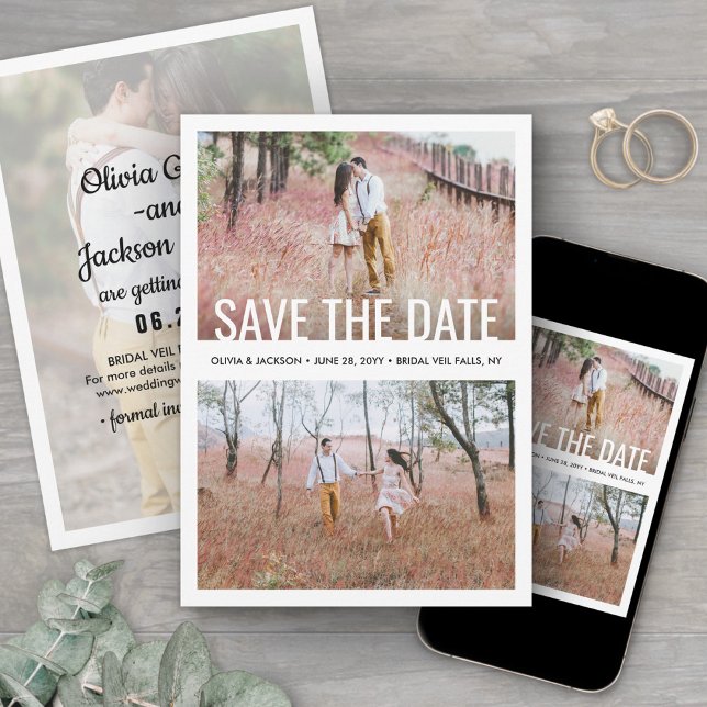 Modern Simple Typografy Overlay 3 Foto Wedding Save The Date (Von Creator hochgeladen)