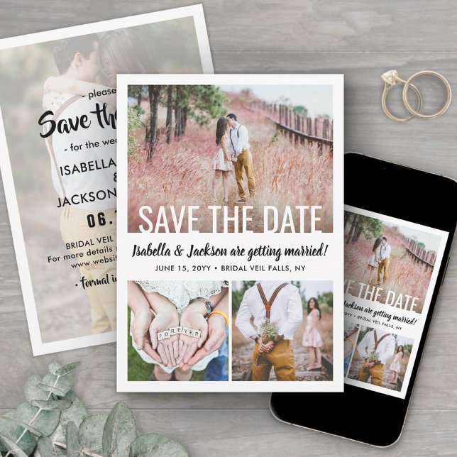 Modern Simple Typografy Overlay 4 Foto Wedding Save The Date (Von Creator hochgeladen)