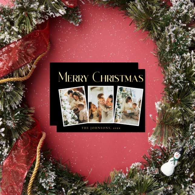 Modern Simple Typography Black Merry Christmas Folien Feiertagskarte (Insitu)