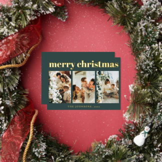 Modern Simple Typography Photo Green Christmas Folien Feiertagskarte