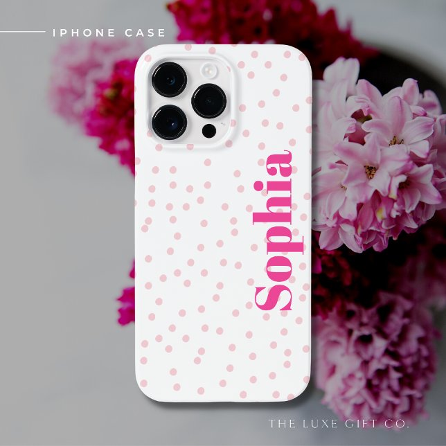 Modern Simple Typography Pink Polka Dot Case-Mate iPhone Hülle (Von Creator hochgeladen)