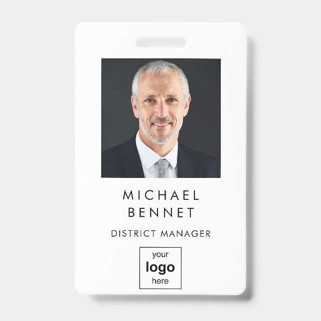 Modern Simple White Corporate Foto ID Ausweis (Vorderseite)