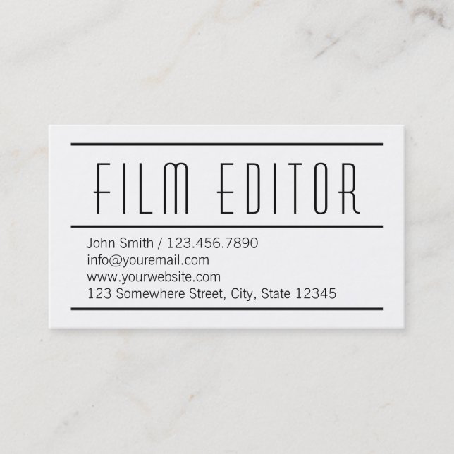 Modern Simple White Film Editor Business Card Visitenkarte (Vorderseite)