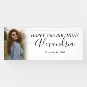 Modern Simple White Foto Birthday Party Banner
