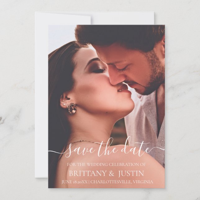 Modern Simple White Script Foto Save The Date (Vorderseite)
