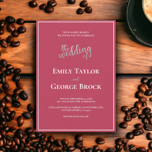 Modern Simple White Script Magenta Gerahmt Wedding Einladung