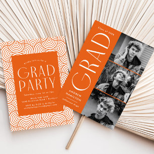Modern Simplicity Orange 3 Photo Graduation Party Einladung