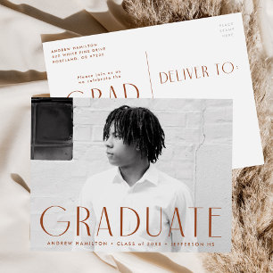 Modern Simplicity Rust Photo Graduation Party Einladungspostkarte