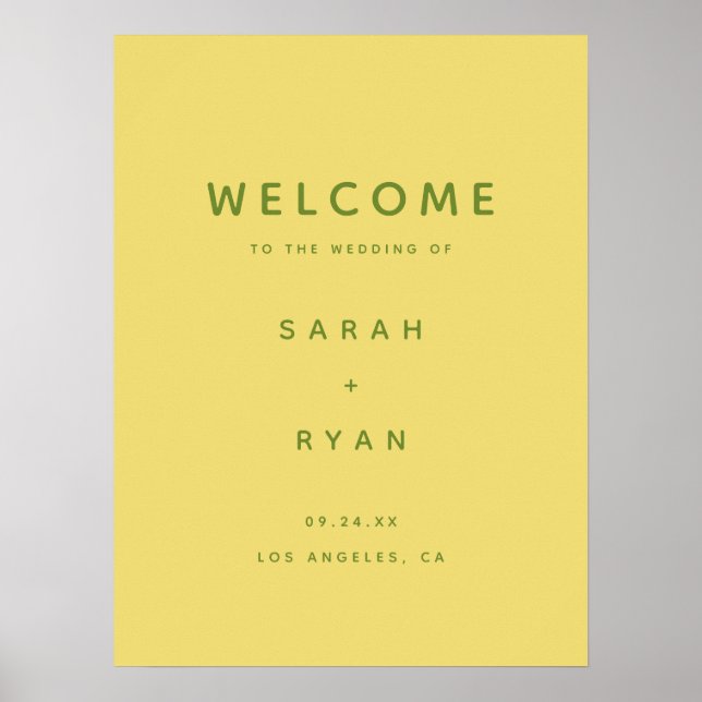 Modern Simplistic Lemon Yellow Wedding Welcome Poster (Vorne)