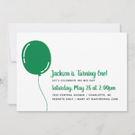 Modern Single Green Ballon Geburtstagsparty Einladung