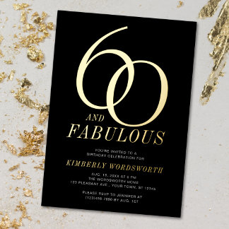 Modern Sixty and Fabulous 60. Geburtstag Schwarz G Folieneinladung