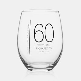 Modern Sixty and Fabulous Name Date 60th Birthday Weinglas Ohne Stiel