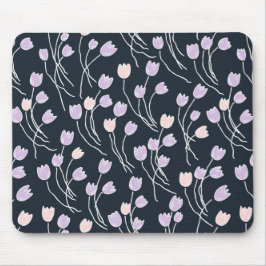 Modern Sketchy Tulips Pattern | Midnight Garden Mousepad