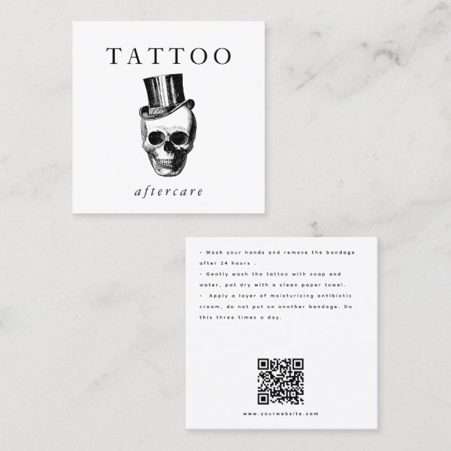 Modern Skull Tattoo Aftercare Instructions QR Code Quadratische Visitenkarte (Vorne/Hinten)
