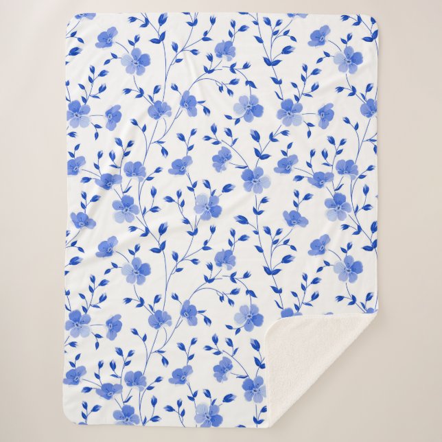 Modern Sky Blue Daisy Floral Sherpadecke (Vorderseite)
