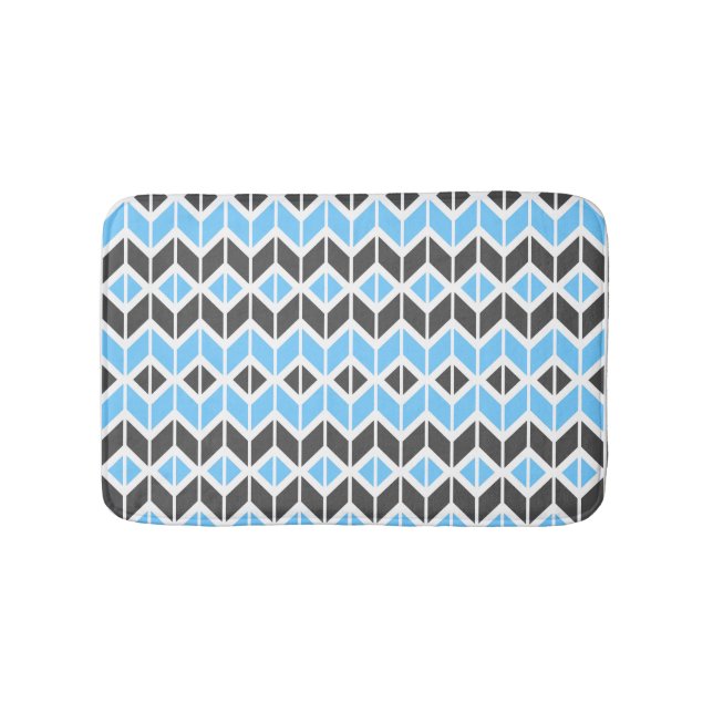 Modern Sky Blue Dark Gray Geometric Herringbone Badematte (Vorderseite)