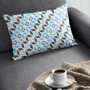 Modern Sky Blue Dark Gray Geometric Herringbone Lendenkissen