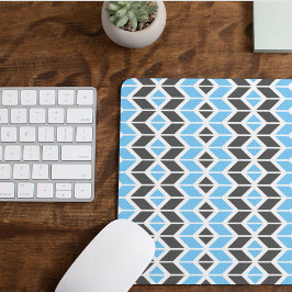 Modern Sky Blue Dark Gray Herringbone Geometric Mousepad