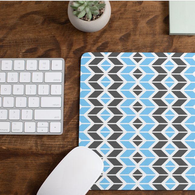 Modern Sky Blue Dark Gray Herringbone Geometric Mousepad (Von Creator hochgeladen)