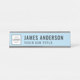 Modern Sky Blue Personalisiert Business Logo Schreibtischnamensplakette