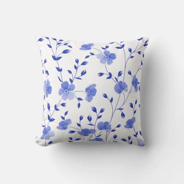 Modern Sky Blue Watercolor Floral    Kissen (Vorderseite)