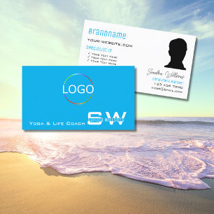 Modern Sky Blue White mit Monogram Logo und Foto Visitenkarte