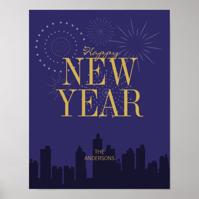 Modern Skyline Happy New Year's Poster Sign (Vorne)