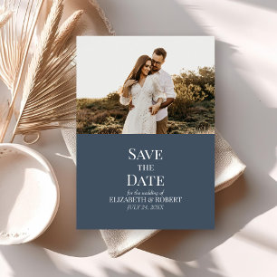 Modern Slate Blue Custom Foto Save the Date Card Einladung
