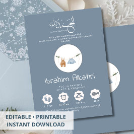 Modern Slate Blue Islamic Baby Boy Birth Ankündigung