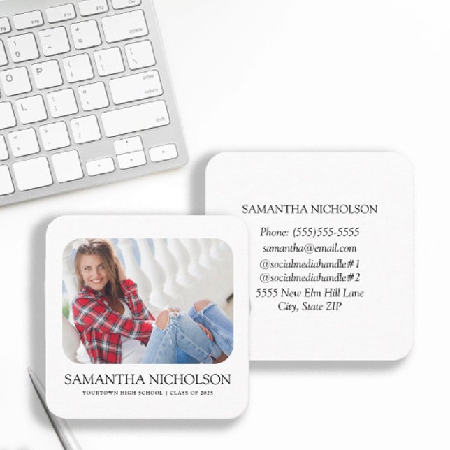 Modern Sleek Foto Graduate Name Calling Card Quadratische Visitenkarte (Modern graduate business/calling card)