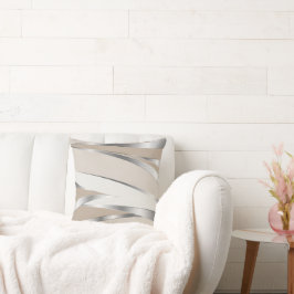 Modern Sleek Metallic Silver and Beige Abstract Kissen