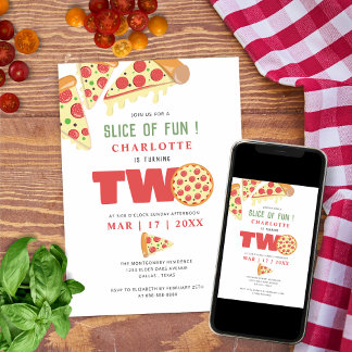 Modern Slice Fun 2. Geburtstag Pizza Party Girl Einladung