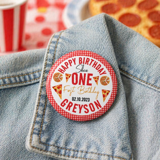 Modern Slice Slice Baby Pizza 1. Geburtstag Button (Modern Slice Slice Baby Pizza 1st Birthday Button)