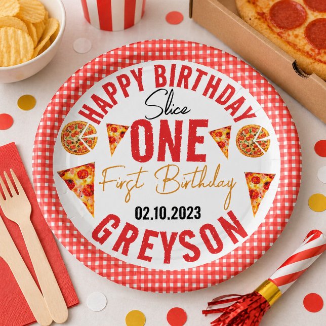 Modern Slice Slice Baby Pizza 1. Geburtstag Pappteller (Modern Slice Slice Baby Pizza 1st Birthday Paper Plates)