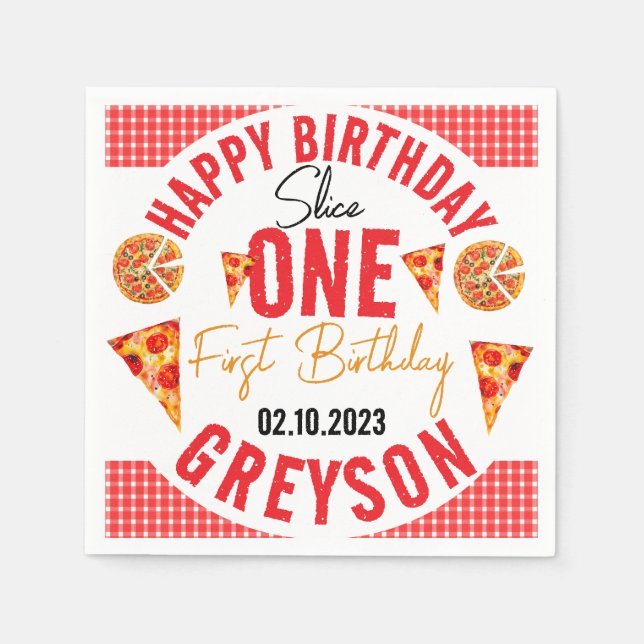 Modern Slice Slice Baby Pizza 1. Geburtstag Serviette (Vorderseite)