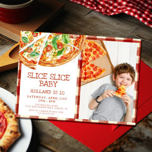 Modern Slice Slice Baby Pizza Birthday Einladung