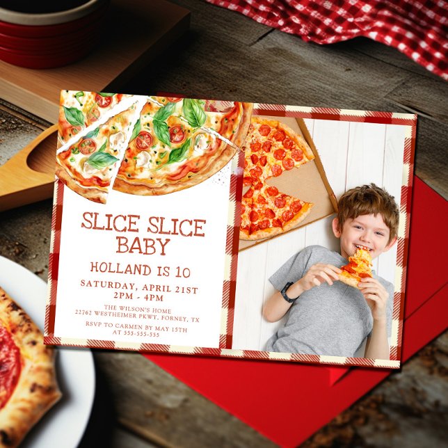 Modern Slice Slice Baby Pizza Birthday Einladung (Von Creator hochgeladen)
