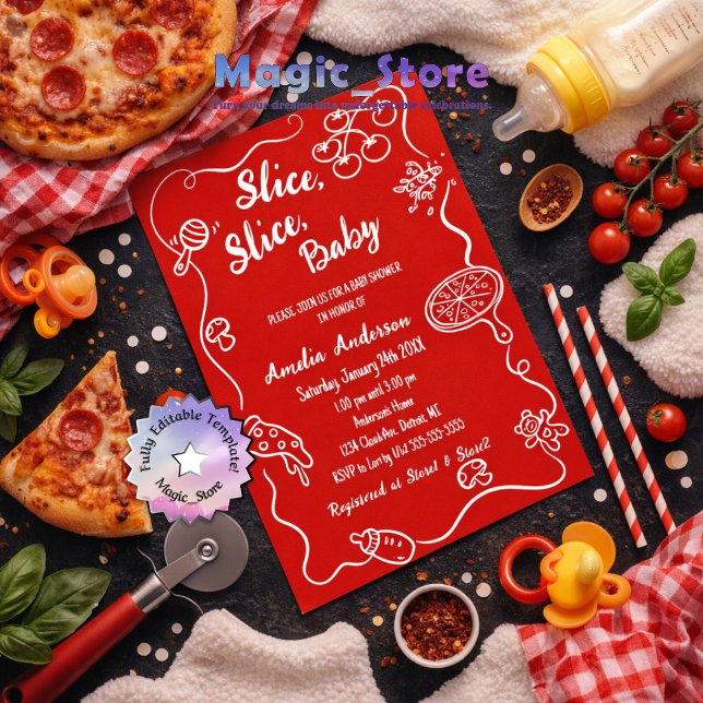 Modern Slice Slice Baby Red Baby Shower Einladung (Von Creator hochgeladen)