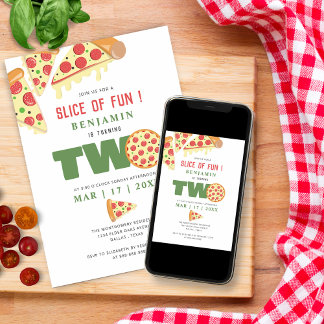 Modern Slice Spaß 2. Geburtstag Pizza Party Junge Einladung